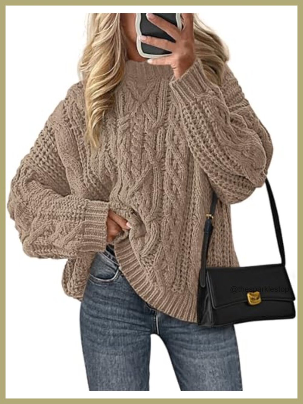 Oversized Chunky Cable Knit Crewneck Pullover Sweater